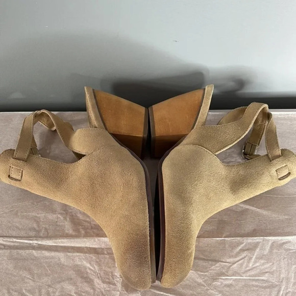 LATIGO Anthropologie Simon Suede Slingback Bootie Tan Closed-Toe Wood Size 10 - Picture 6 of 13